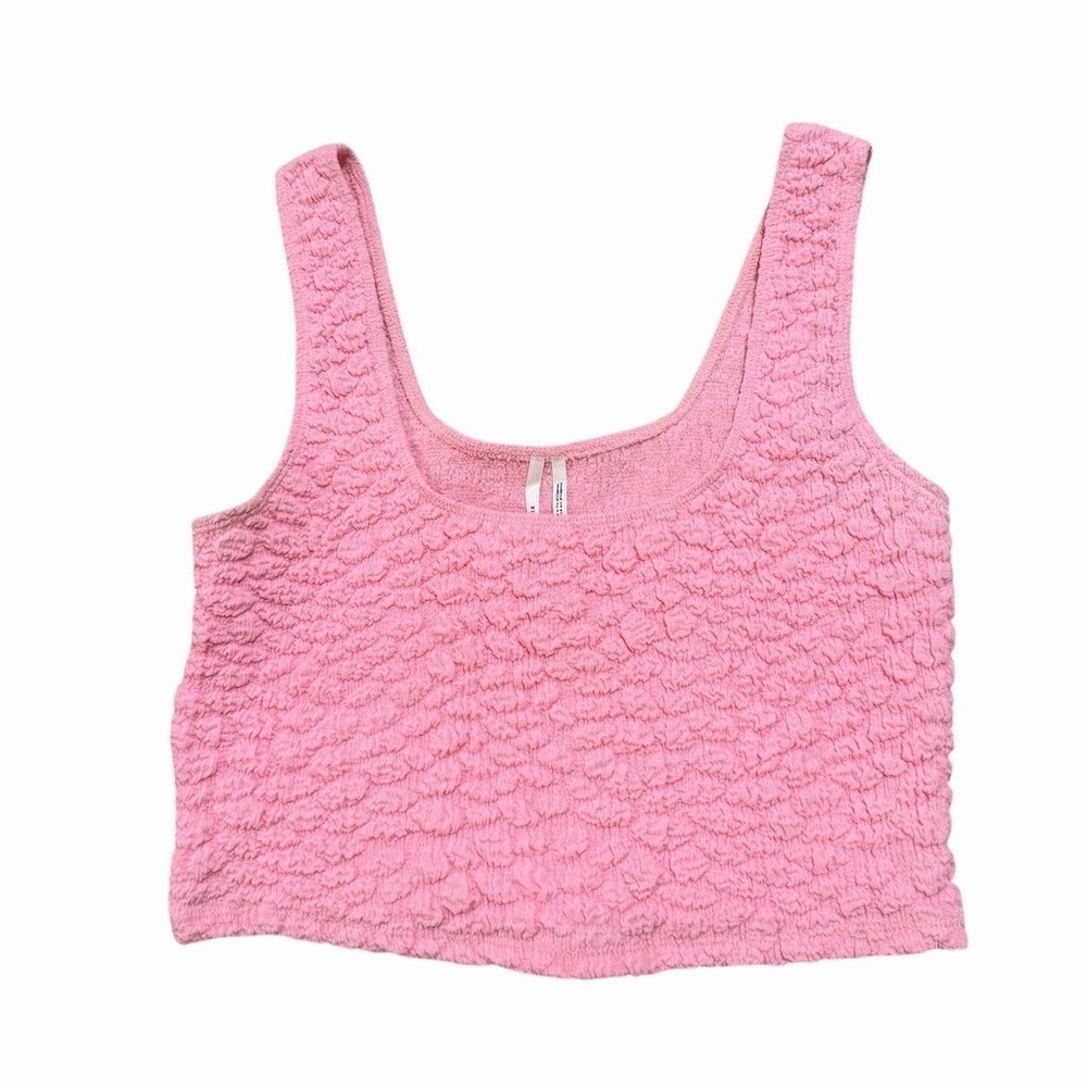 Anthropologie Tank Top Womens Size S Pink Textured Smocked Cropped Scoop